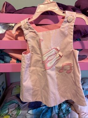 Girls Pink Ballet Appliqué Jumper Dress